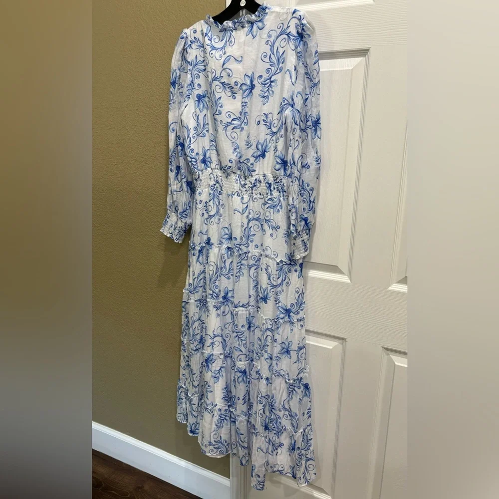 Spring Tea Maxi Dress-French Blue Pretty In Floral Dress size L - Picture 3 of 9